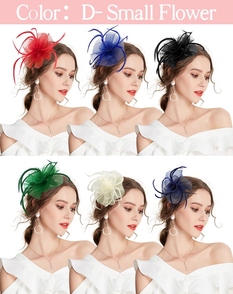 ZX Z&X Ladies Girls Fasciantor Hat Mesh Spiral Flower Feather Tea Party Hat with Clip Brooch Navy Blue - Image 2